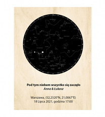 Spersonalizowana Mapa Gwiazd na drewnie