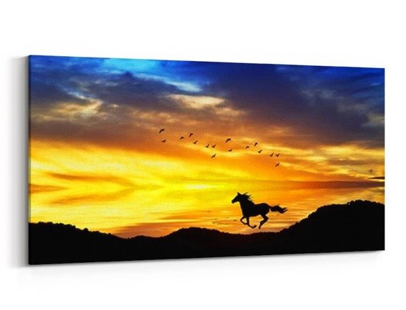 Obraz na płótnie - Galopujący koń w górach - 5006