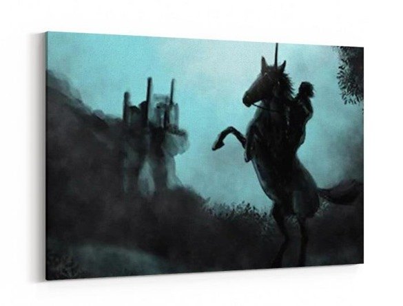 Obraz na płótnie - Wojownik na koniu opuszczający królestwo - 5020
